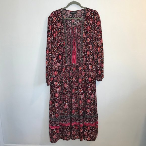 Lane Bryant Dresses & Skirts - Lane Bryant Plus 26 / 3X Black Pink Boho Floral Maxi Dress Balloon Sleeves